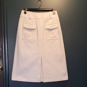 White A-Line Midi Skirt with Slit for Work
